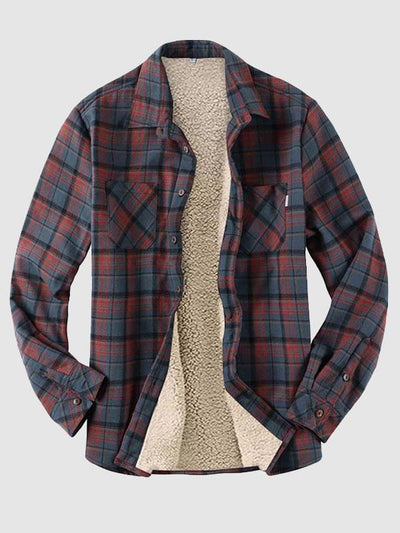 Men's Vintage Plaid Button Fleece-lined Warm Shirt Jacket