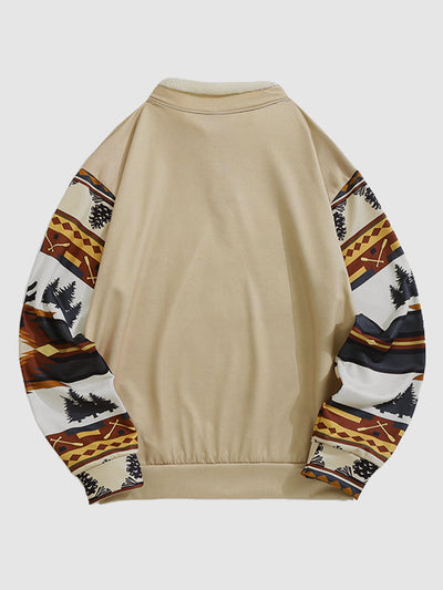 Men's Vintage Western Aztec Wool Pocket Stand Collar Sweatshirt