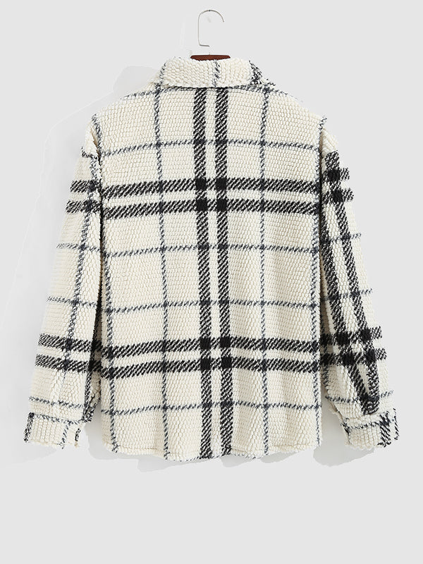 Men's Vintage Plaid Fleece Lapel Jacket