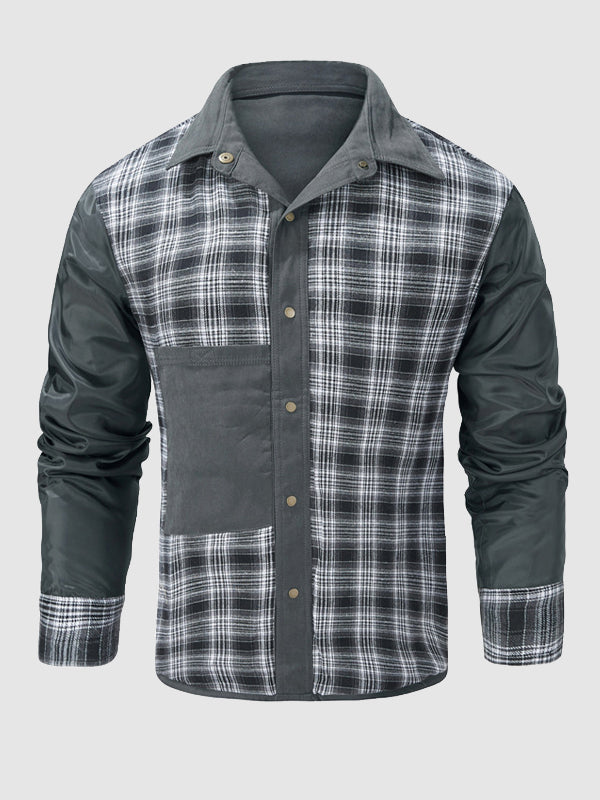 Men's Vintage Plaid Double Pocket Lapel Jacket